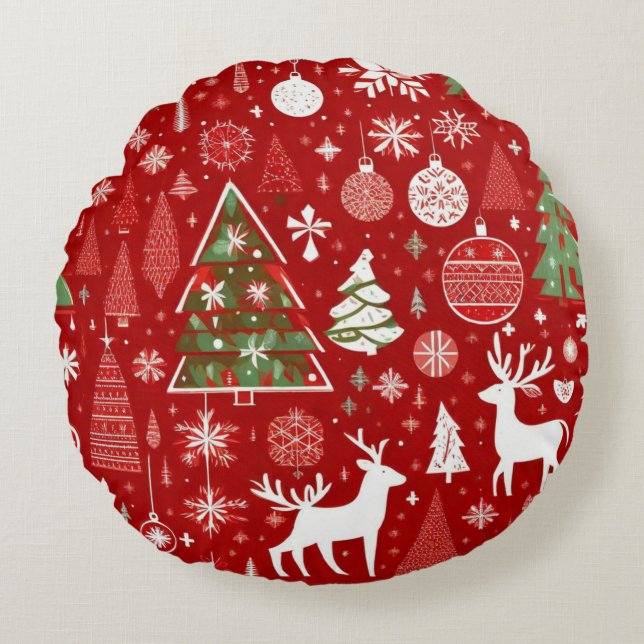 Weihnachts Weihnachtsbäume Schneeflocke Rundes Kissen (Vorderseite)