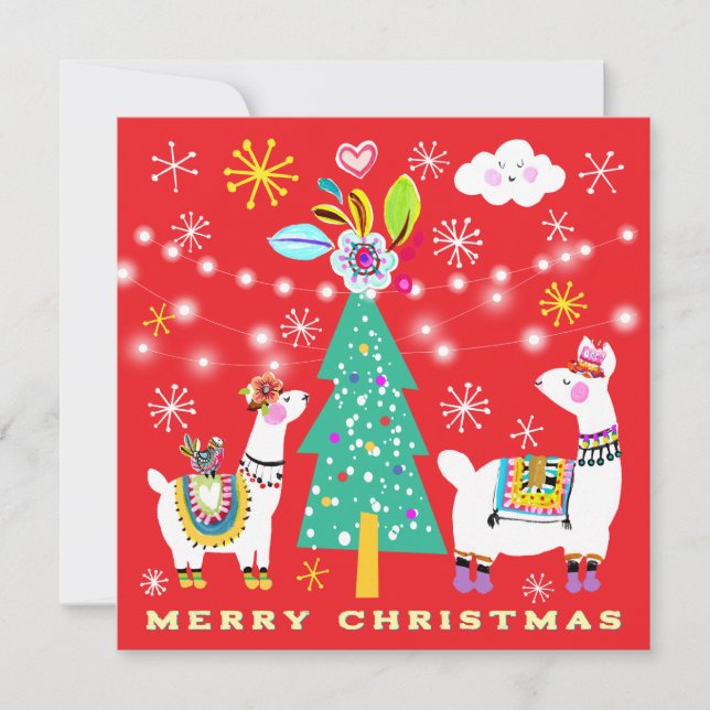 Weihnachts-Weihnachtsbaumkarte von Llamas Karte (Vorderseite)