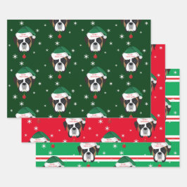 Weihnachts-Weihnachtsboxer-Hund-Schneeflocke Geschenkpapier Set