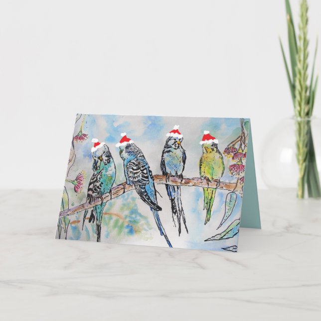 Weihnachts-Weihnachtsbudgien-Budgerigar-Vogelkarte Karte (Vorderseite)