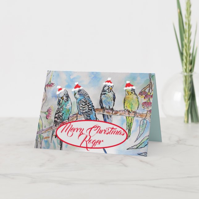 Weihnachts-Weihnachtsbudgien-Budgie-Funny-Bird-Car Karte (Vorderseite)