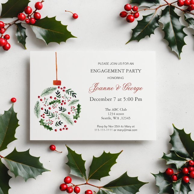 Weihnachts-Weihnachtsfeier Einladung (Christmas Holly Ornament Winter Engagement Party Invitation)