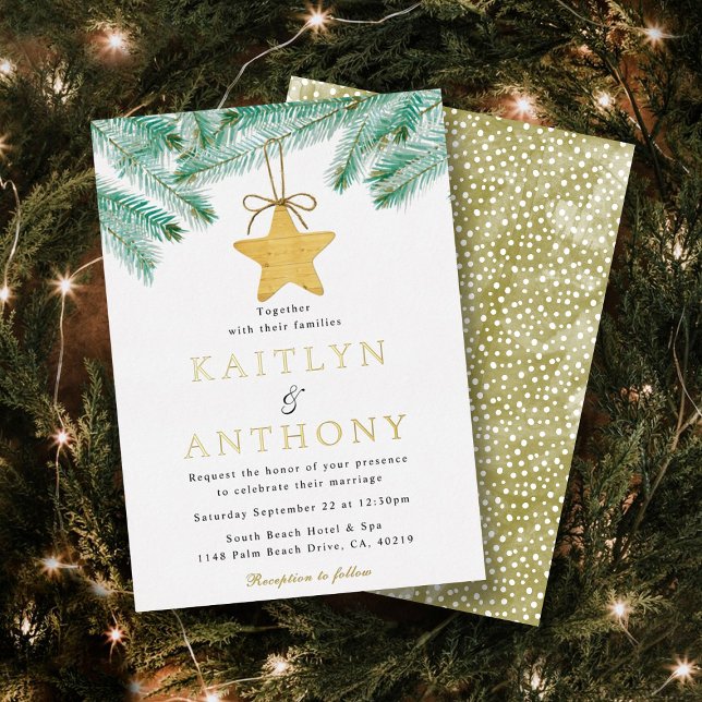Weihnachts-Weihnachtsfeier mit Aquarellkiefern Folieneinladung (Von Creator hochgeladen)