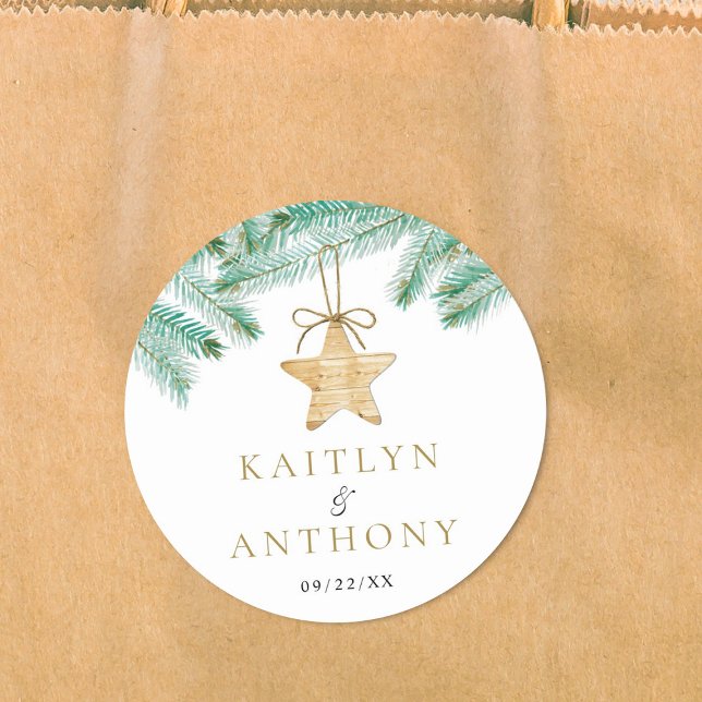 Weihnachts-Weihnachtsfeier mit Aquarellkiefern Runder Aufkleber (Von Creator hochgeladen)