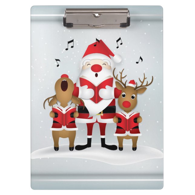 Weihnachts-Weihnachtsfeier Santa Reindeer Singen Klemmbrett (Vorderseite)