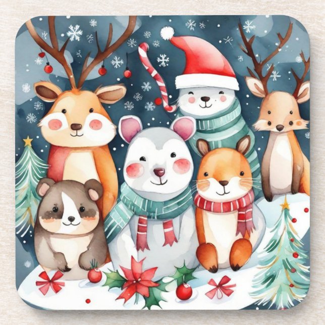 Weihnachts-Weihnachtsfeiertage - niedliche Tiere Getränkeuntersetzer (Vorderseite)