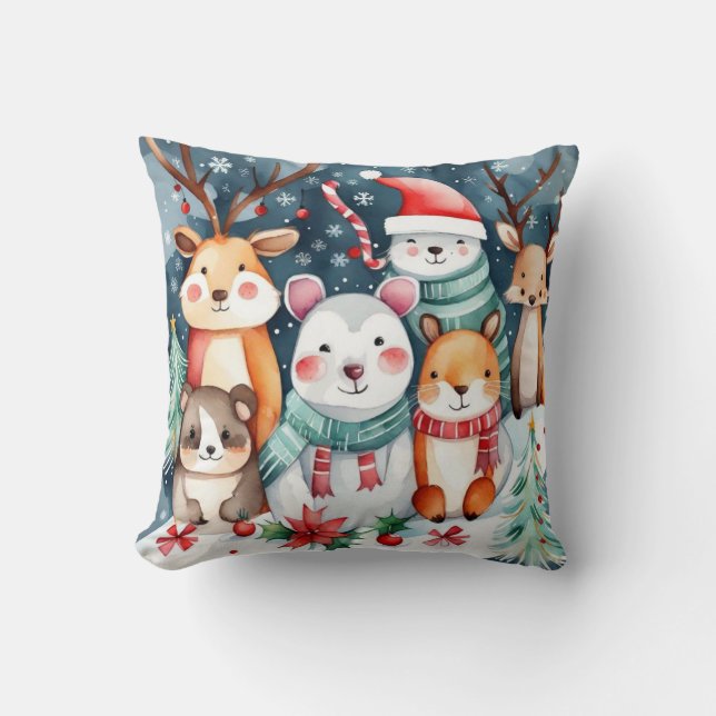 Weihnachts-Weihnachtsfeiertage - niedliche Tiere Kissen (Vorderseite)