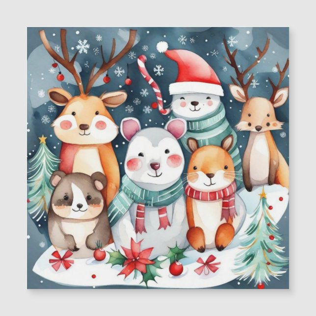 Weihnachts-Weihnachtsfeiertage - niedliche Tiere Magnetkarte (Vorderseite)