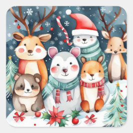 Weihnachts-Weihnachtsfeiertage - niedliche Tiere Quadratischer Aufkleber