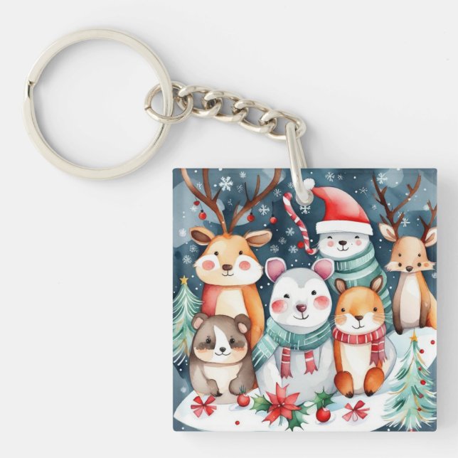 Weihnachts-Weihnachtsfeiertage - niedliche Tiere Schlüsselanhänger (Vorderseite)