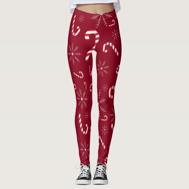 Weihnachts-Weihnachtsfest Candy Cane Schneeflocken Leggings (Vorderseite)