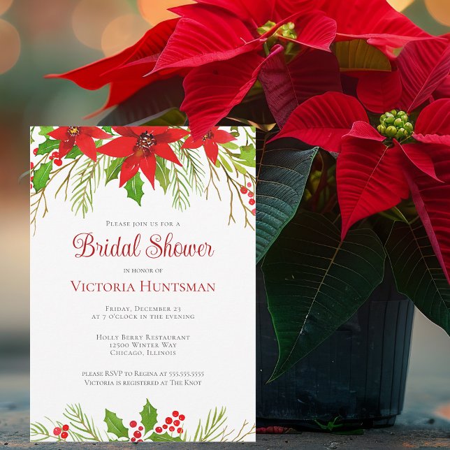 Weihnachts-Weihnachtsfest Poinsettia Brautparty Einladung (Von Creator hochgeladen)