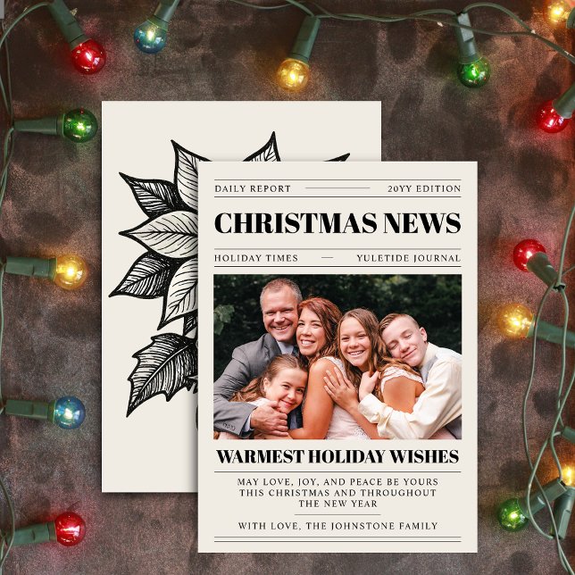 Weihnachts-Weihnachtsfotokarte Feiertagskarte (Extra! Extra! Read all about it! Newspaper headline Christmas holiday photo card front and back view)