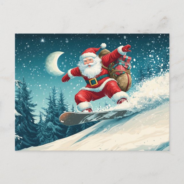 Weihnachts-Weihnachtsgeschenke auf Snowboard Feiertagspostkarte (Vorderseite)