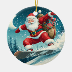 Weihnachts-Weihnachtsgeschenke auf Snowboard Keramik Ornament