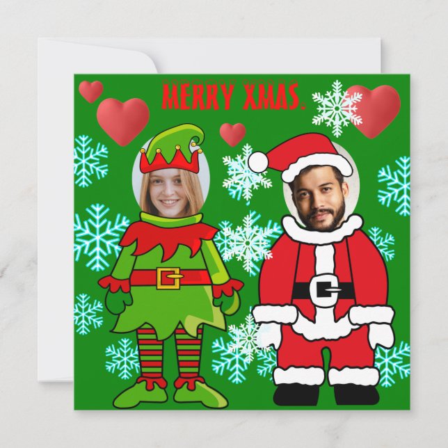 Weihnachts-Weihnachtsgesicht, Weihnachten und Elf Karte (Vorderseite)