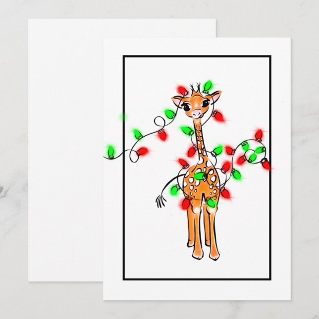 Weihnachts-Weihnachtsgiraffe, grünes rotes Tinkell Feiertagskarte (Vorne/Hinten)