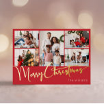 Weihnachts-Weihnachtsgolden in 5 Fotos Red Folien Feiertagspostkarte<br><div class="desc">Feiern Sie die Saison mit diesem festlichen Drehbuch rot fünf Foto Merry Weihnachten Gold-Folie Urlaub Postkarte mit einer Touch von elegantem Charme. Das schicke Design präsentiert eine schlichte rot-goldfarbene Farbpalette, die den gemütlichen Geist des Winters widerspiegelt. Seine moderne und einzigartige Anziehungskraft und seine rustikale Formulierung schaffen ein perfektes Gleichgewicht zwischen...</div>