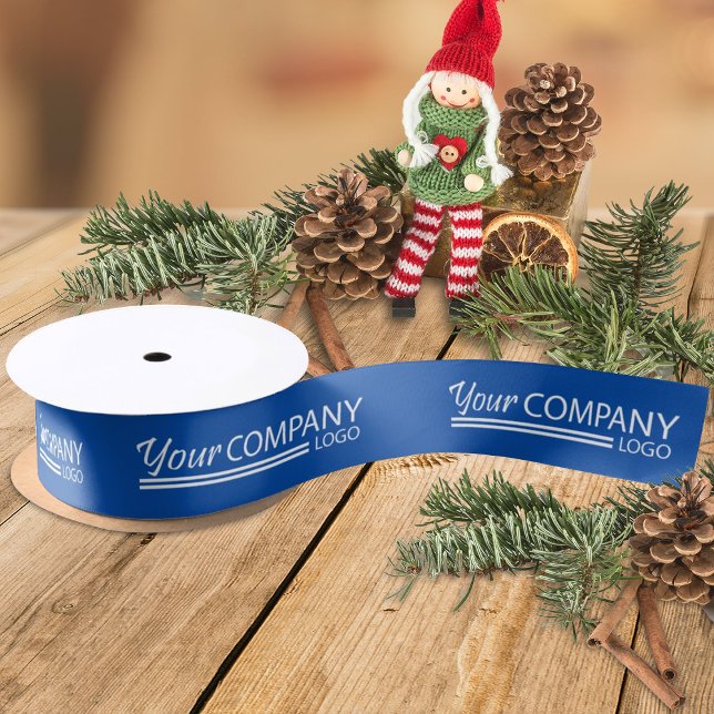 Weihnachts-Weihnachtsgottesdienst mit Blue White B Satinband (blue ribbon with white business logo, blue company holiday christmas gift ribbon)