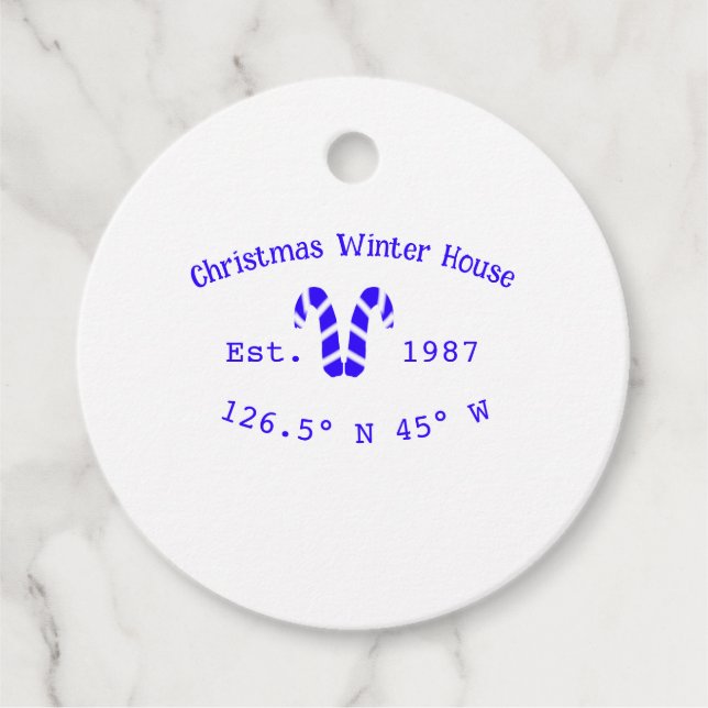 Weihnachts-Weihnachtshaus blaue Süßspeisen. Jahr Geschenkanhänger (Vorderseite)