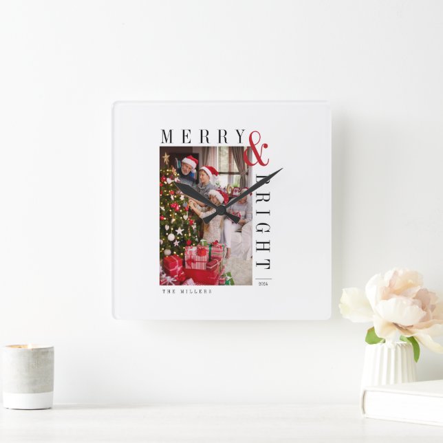 Weihnachts-Weihnachtskarte Moderne Drehbuchaufenth Quadratische Wanduhr (Zuhause)