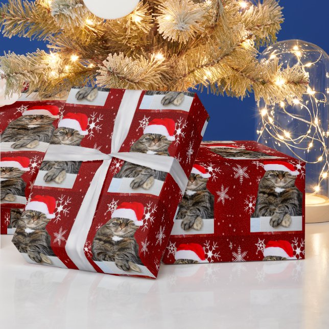 Weihnachts-Weihnachtskatze Humbug Foto Roter Schne Geschenkpapier (Feiertage)