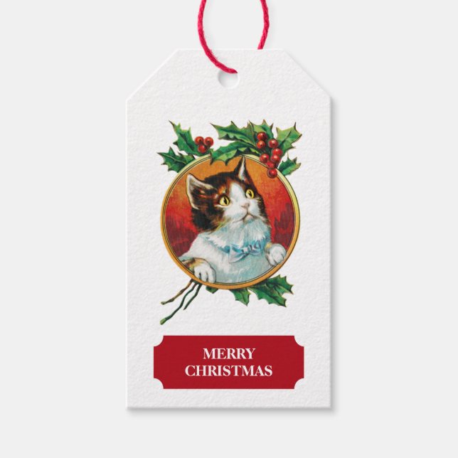 Weihnachts Weihnachtskatze Weihnachtsgeschenke Tag Geschenkanhänger (Vorderseite)