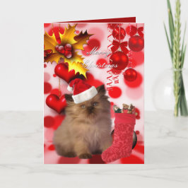 Weihnachts Weihnachtskatzhahn hört Feiertagskarte