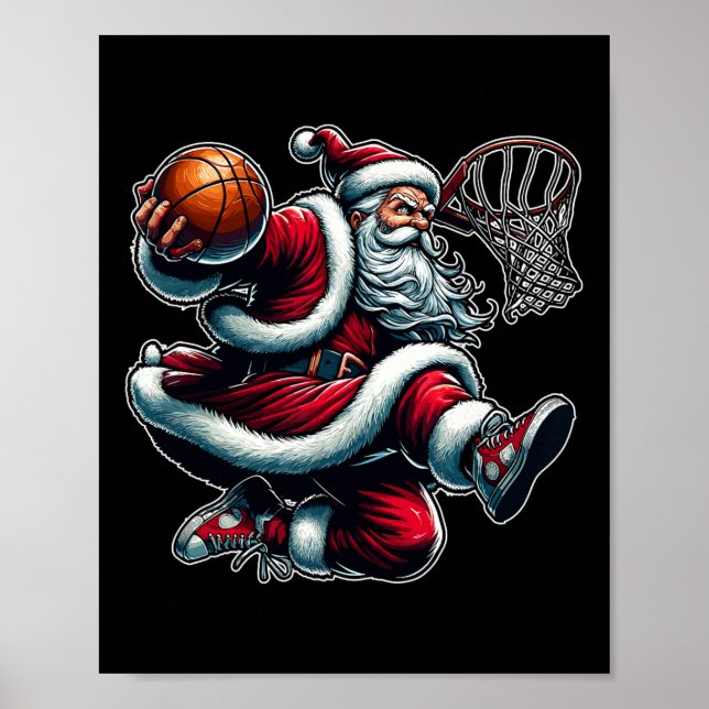 Weihnachts Weihnachtsklaus Dunking A Basketball Bo Poster (Vorne)