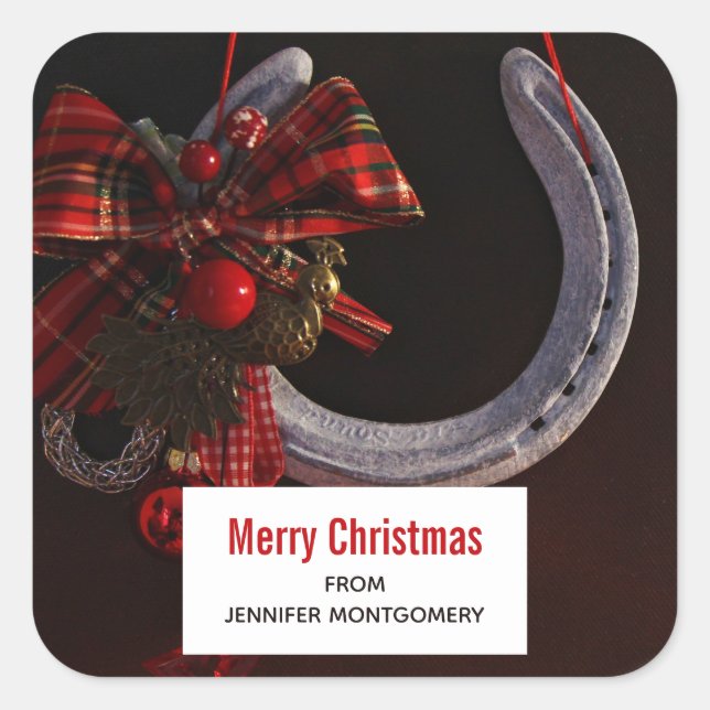 Weihnachts-Weihnachtslieder für Pferde - Foto Quadratischer Aufkleber (Vorderseite)
