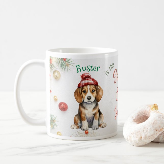 Weihnachts-Weihnachtsmann-Beagle Kaffeetasse (Mit Donut)