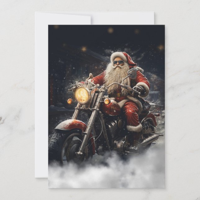 Weihnachts-Weihnachtsmann fährt Motorrad Feiertagskarte (Vorderseite)