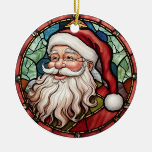 Weihnachts-Weihnachtsmann im Buntglas-Stil Keramik Ornament