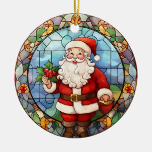 Weihnachts-Weihnachtsmann im Buntglas-Stil Keramik Ornament
