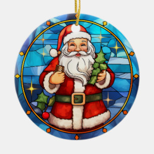 Weihnachts-Weihnachtsmann im Buntglas-Stil Keramik Ornament
