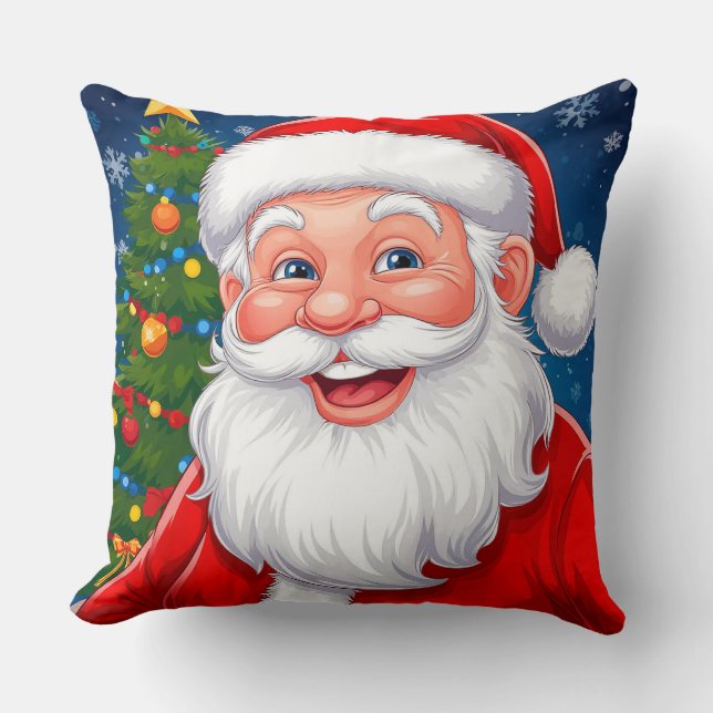 Weihnachts-Weihnachtsmann in Red Hat lächeln Kissen (Vorderseite)