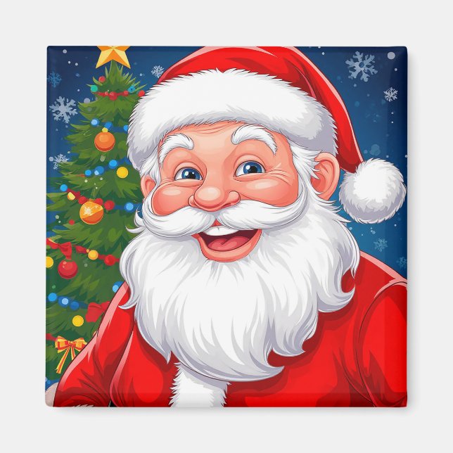 Weihnachts-Weihnachtsmann in Red Hat lächeln Magnet (Vorne)