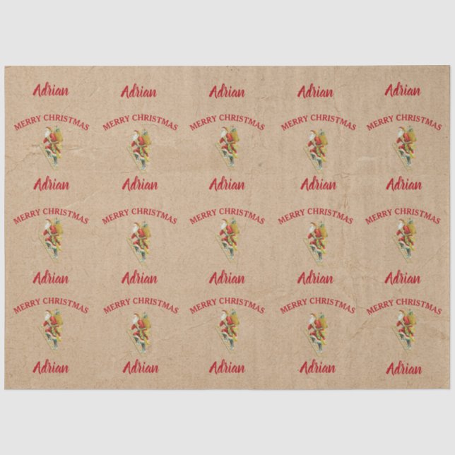 Weihnachts Weihnachtsmann Individuelle Name Kraft Seidenpapier (Vorderseite)
