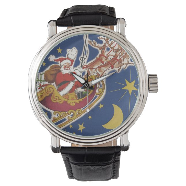 Weihnachts-Weihnachtsmann mit Rentier Armbanduhr (Vorderseite)