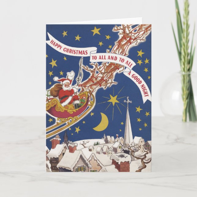 Weihnachts-Weihnachtsmann mit Rentier Feiertagskarte (Vorderseite)