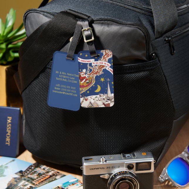 Weihnachts-Weihnachtsmann mit Rentier Gepäckanhänger (Vorderseite & Rückseite)