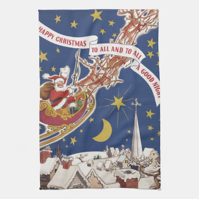 Weihnachts-Weihnachtsmann mit Rentier Geschirrtuch (Vertikal)