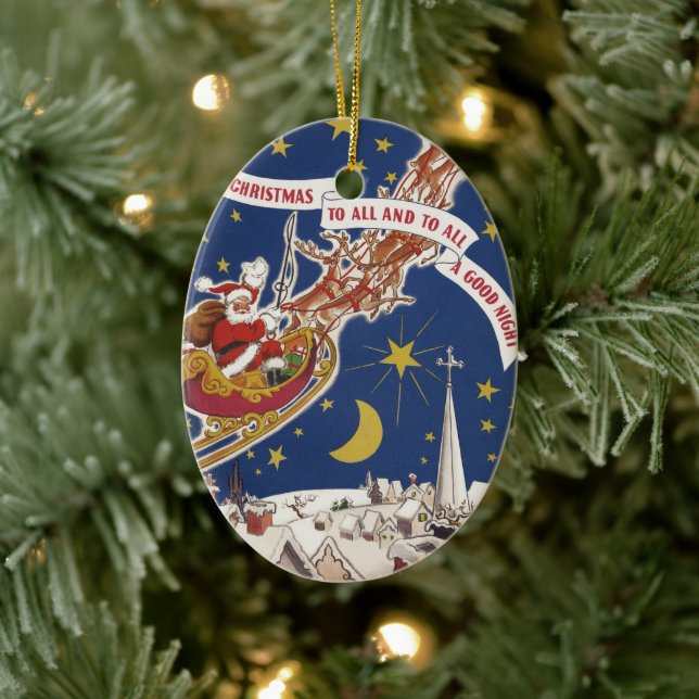 Weihnachts-Weihnachtsmann mit Rentier Keramik Ornament (Baum)