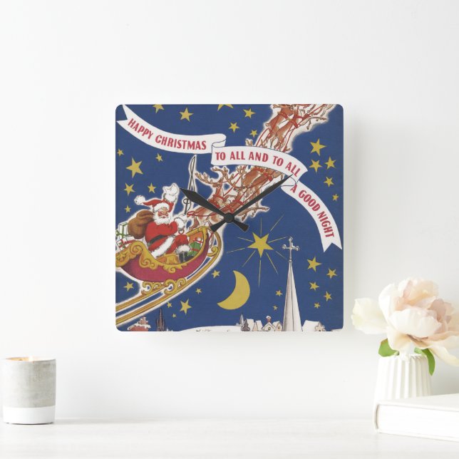 Weihnachts-Weihnachtsmann mit Rentier Quadratische Wanduhr (Zuhause)