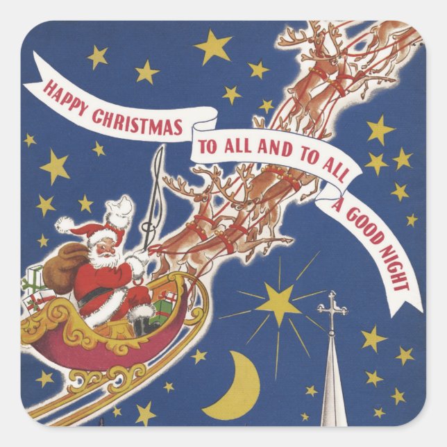 Weihnachts-Weihnachtsmann mit Rentier Quadratischer Aufkleber (Vorderseite)