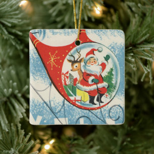 Weihnachts-Weihnachtsmann-Rentierflieger Keramikornament
