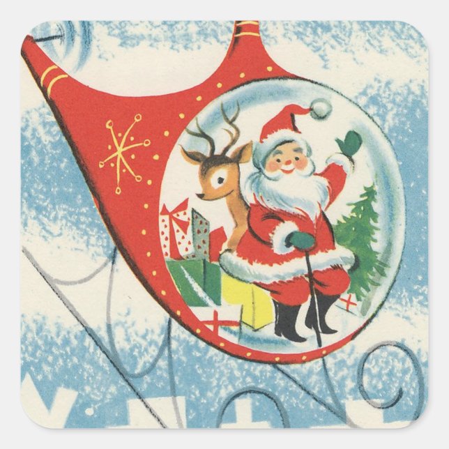 Weihnachts-Weihnachtsmann-Rentierflieger Quadratischer Aufkleber (Vorderseite)