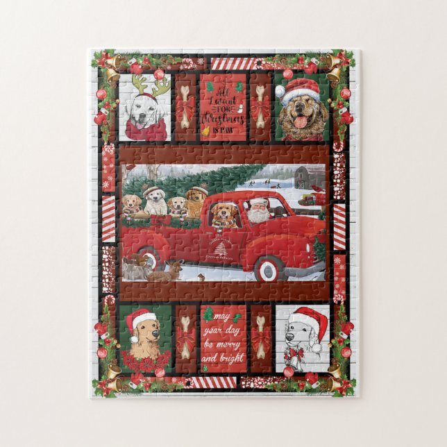 Weihnachts-Weihnachtsmann-Rottruck-Golden Retrieve (Vertikal)