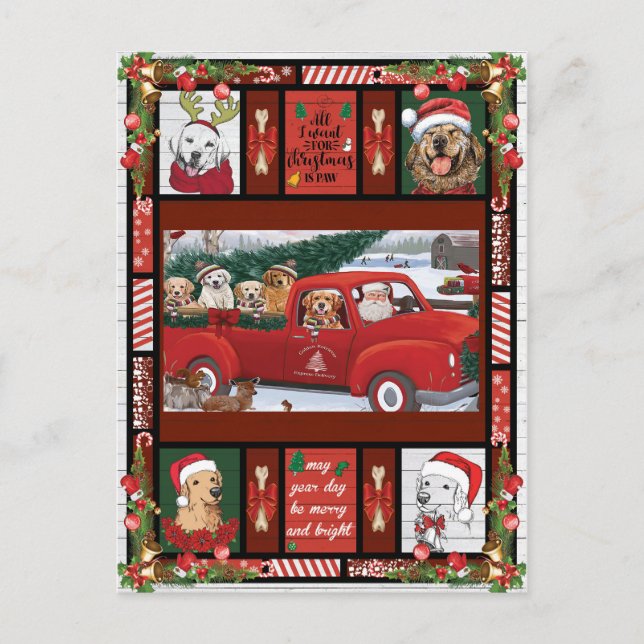 Weihnachts-Weihnachtsmann-Rottruck-Golden Retrieve Postkarte (Vorderseite)