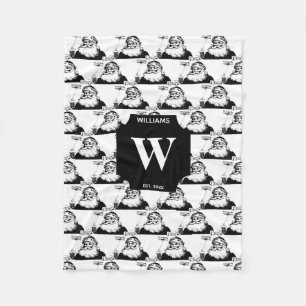 Weihnachts Weihnachtsmann Schwarz-weiß Monogram Fleecedecke